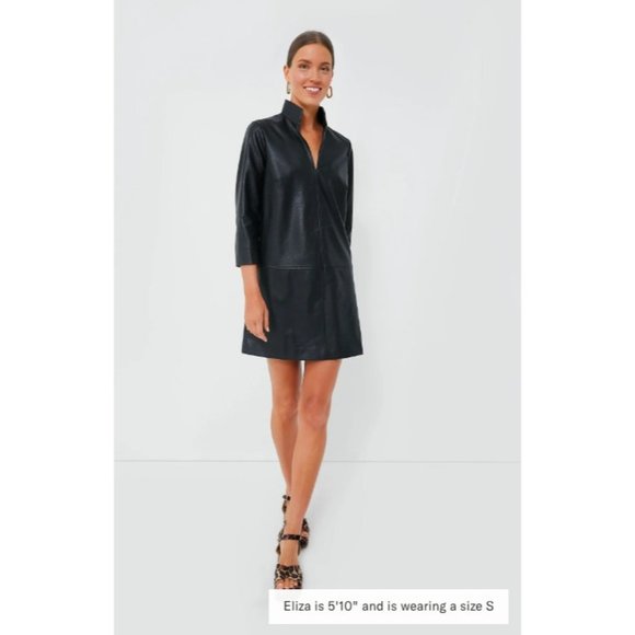 Tuckernuck Dresses & Skirts - Tuckernuck Black Leather Clifton Dress A-Line Mini Stretch V-Neck M NEW